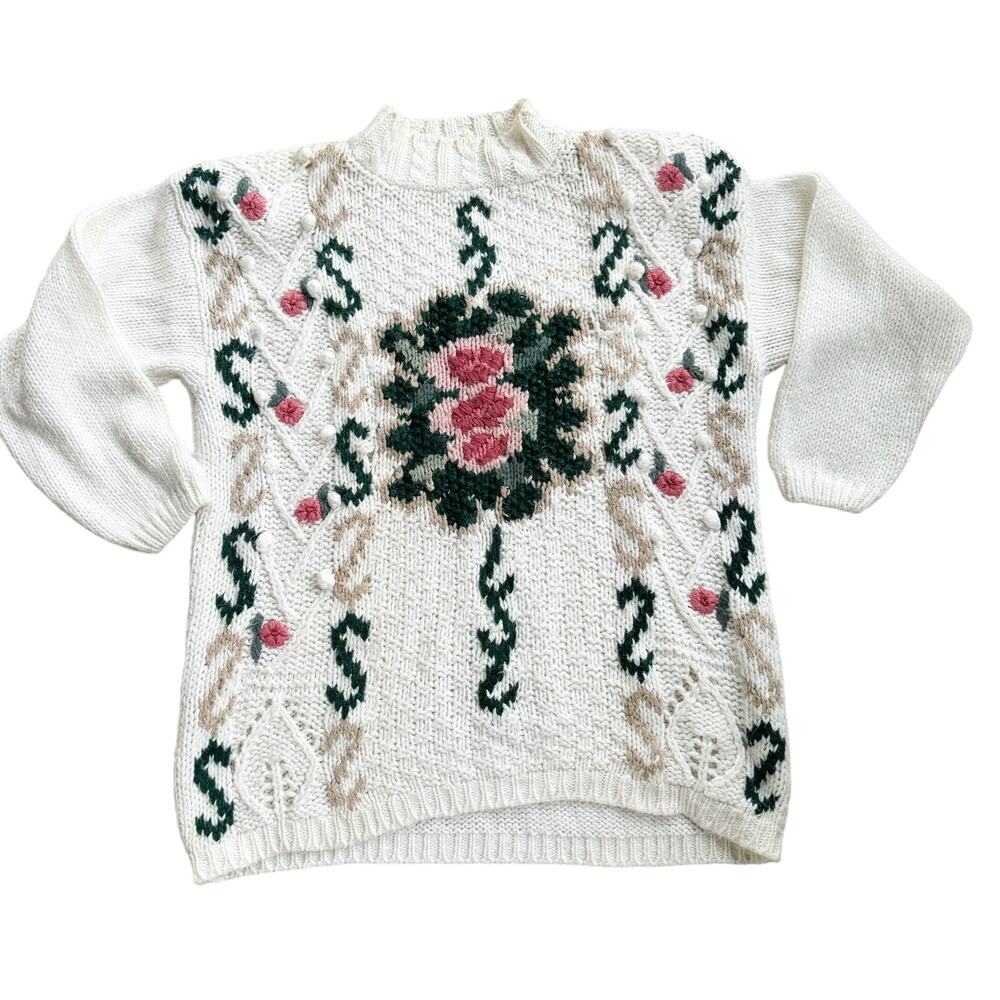 Vtg 1990s Shenanigans Chunky Hand Knit Sweater Medium